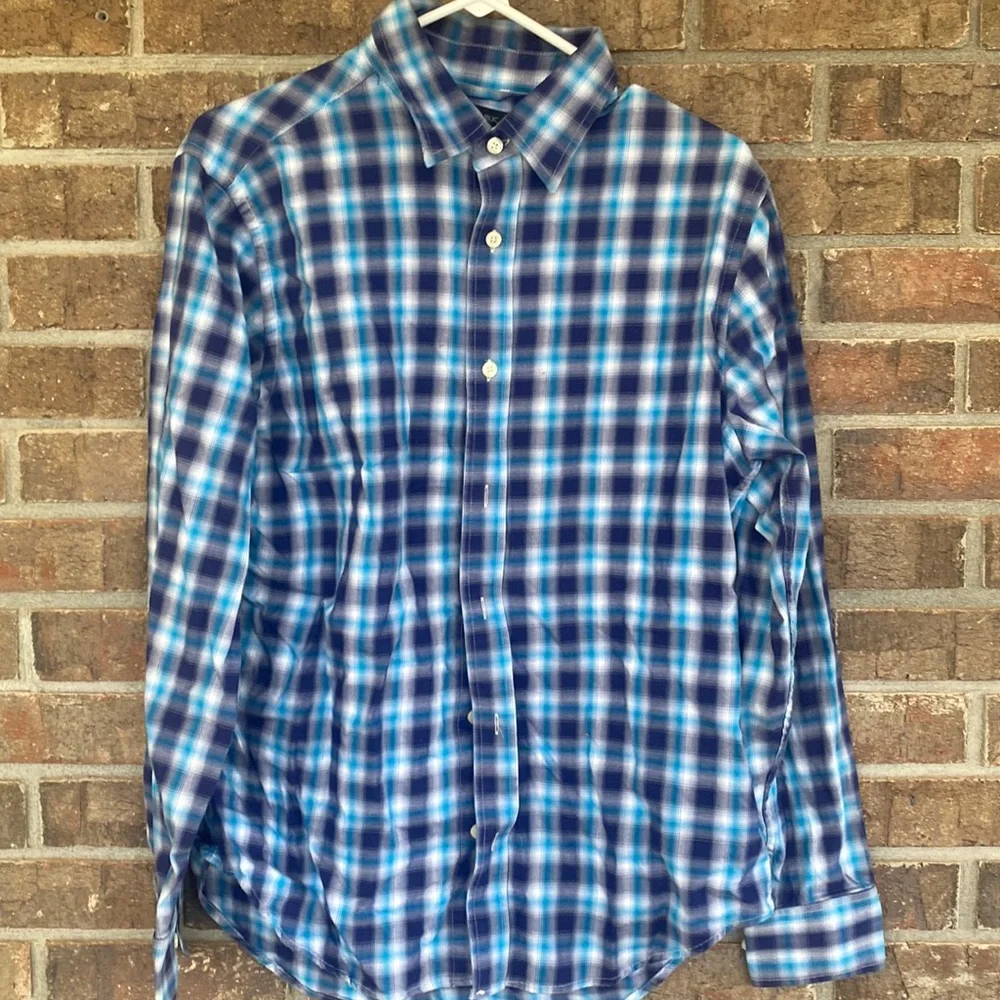 Blue plaid button down shirt by banana Republic size medium